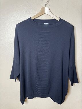 PLANET by Lauren G Black Pima Cotton Modal Oversized Knit Sweater One Size
